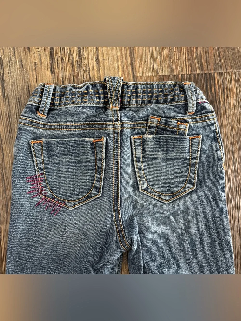 Y2K Baby Gap Denim Stretch Jeans 3T Blue Pink Stitch “Gap 1969” Embroidered ‘06